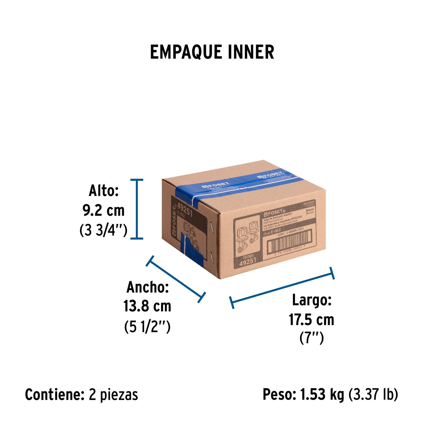 Juego llaves empotrar roscables, maneral metálico, Foset 49251