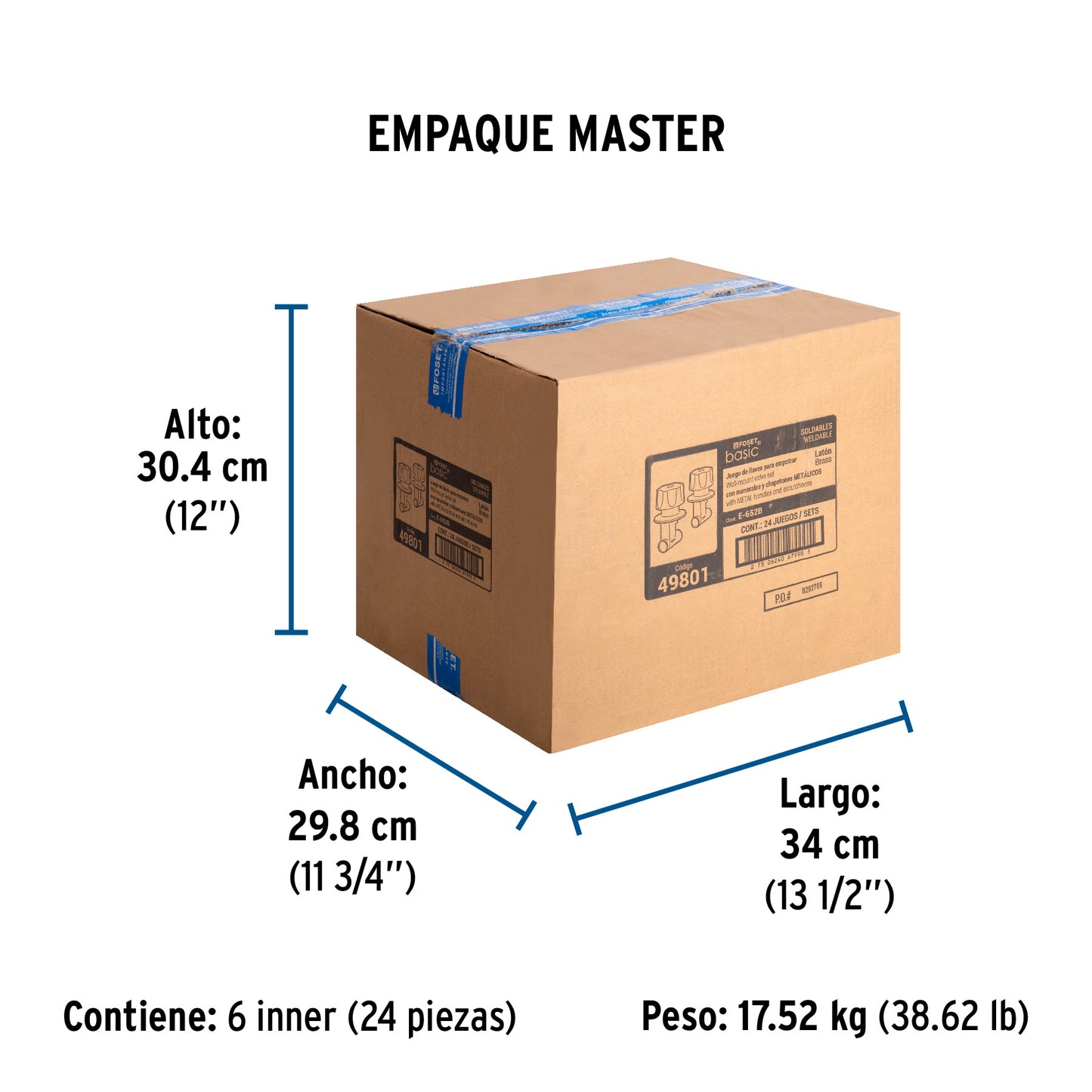 Juego llaves empotrar soldables, maneral metálico, Basic 49801