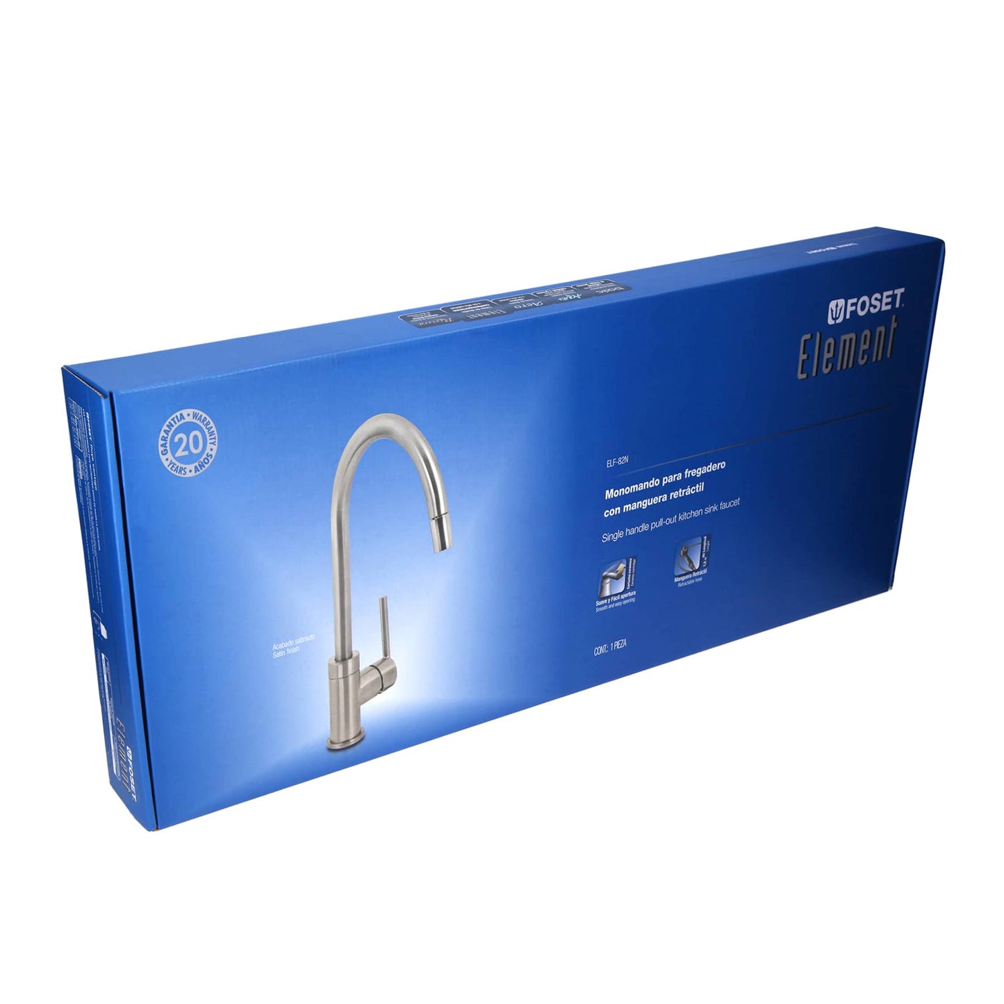 Monomando satín nariz retráctil para fregadero, Foset 49920