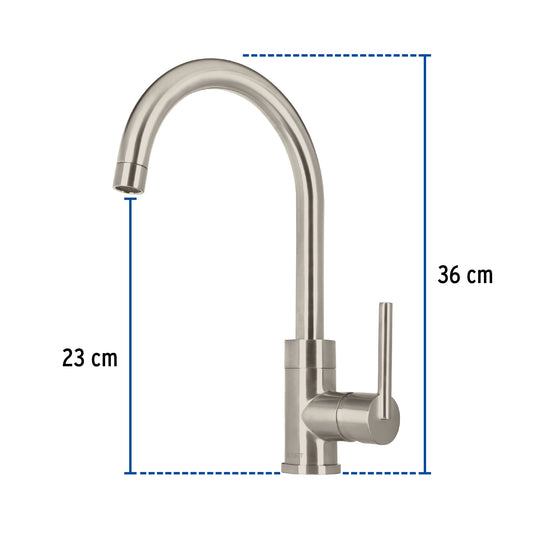 Monomando satín cuello alto para fregadero, Foset 49921