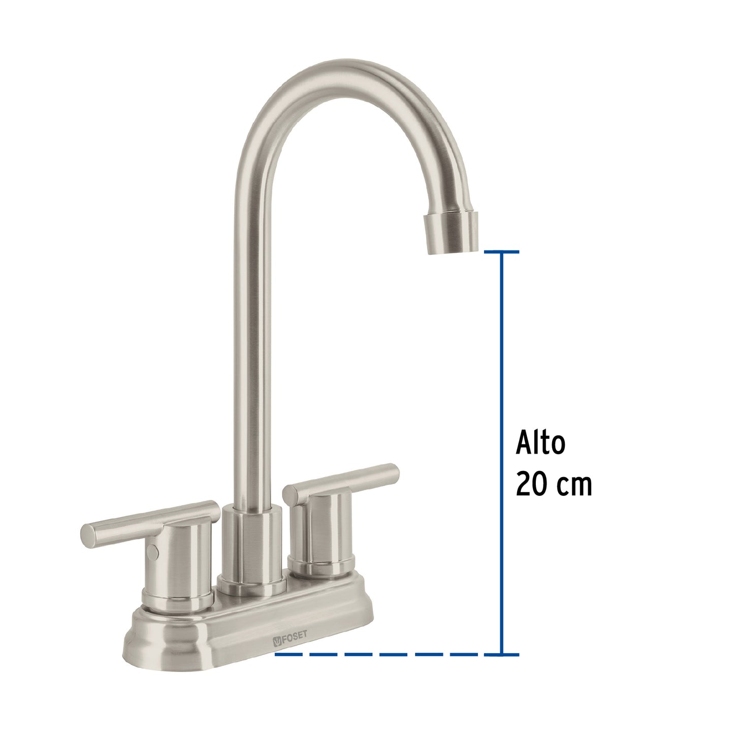 Mezcladora satín 4" para lavabo cuello tipo bar, Foset 49942