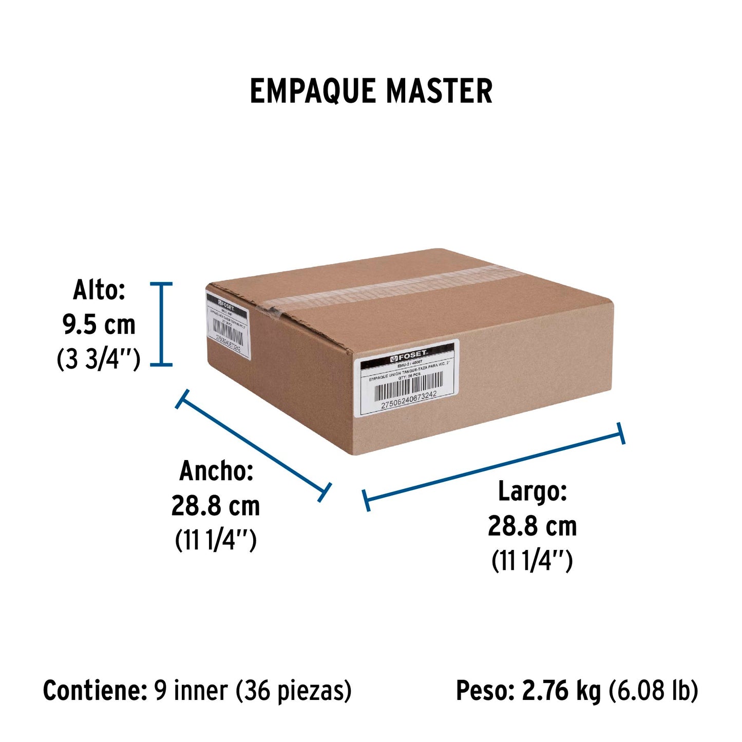 Empaque unión tanque-taza para WC, 2", FOSET 40087