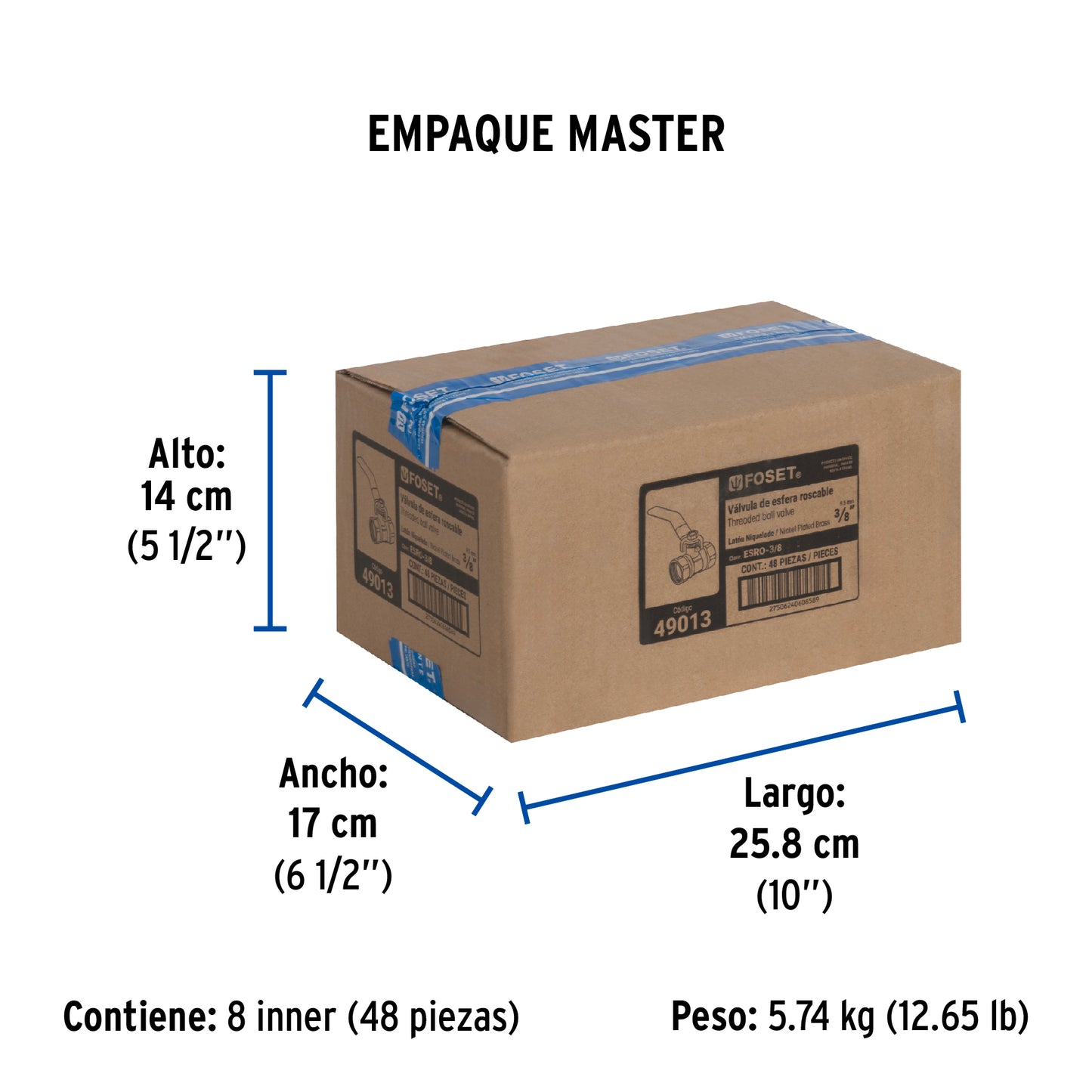 Válvula de esfera de latón, roscable 3/8", FOSET 49013