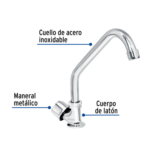 Llave individual fregadero, cuello corto, hexagonal, BASIC 49500