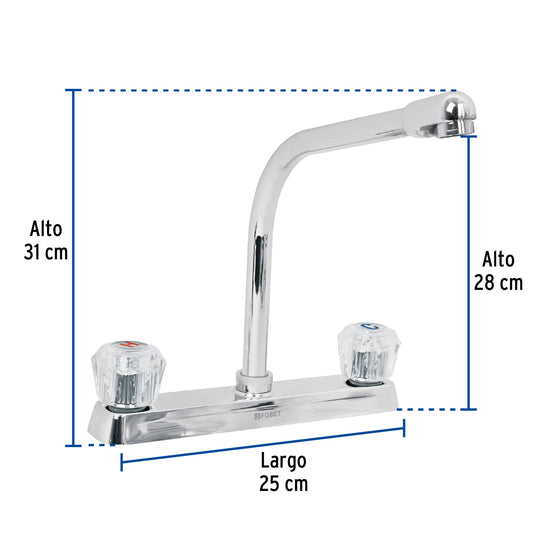 Mezcladora 8" fregadero cromo, cuello cobra, acrílico, BASIC 49192