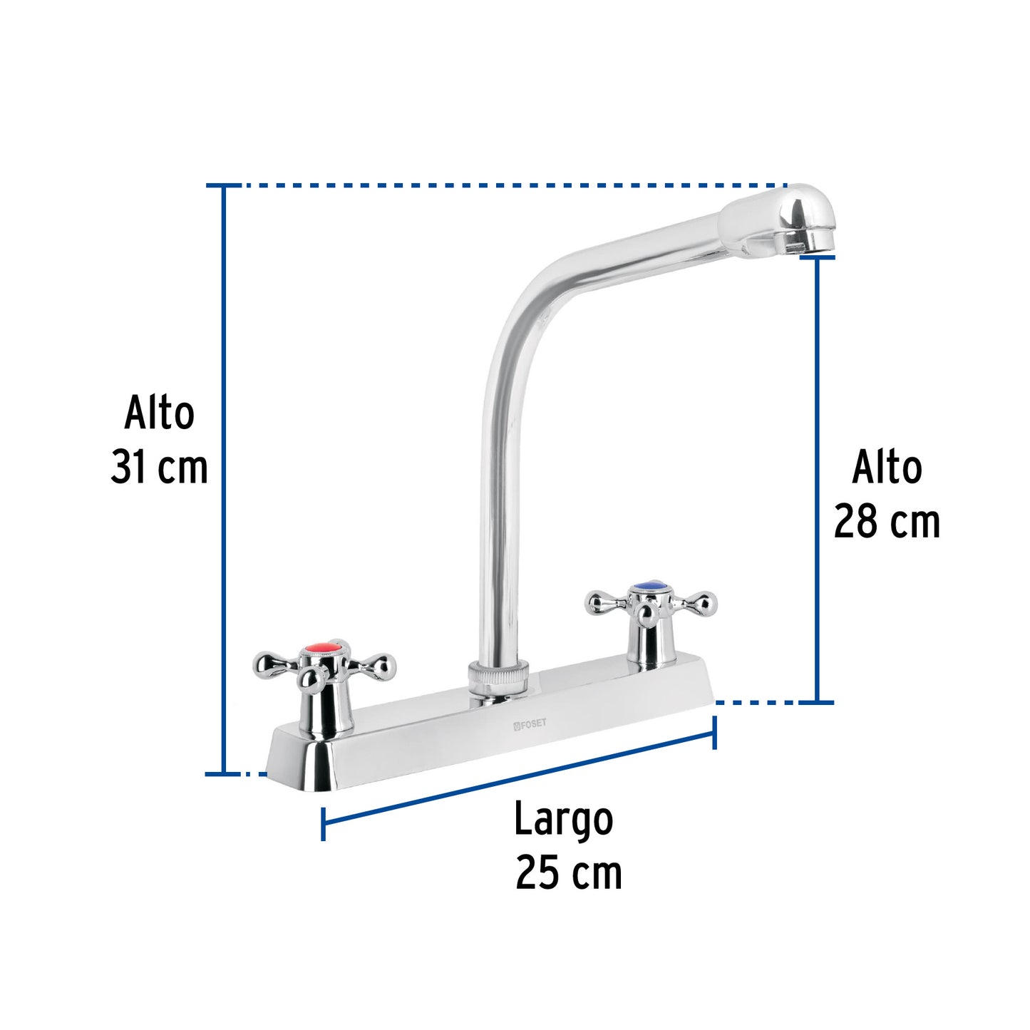 Mezcladora 8" fregadero cromo, cuello cobra, cruceta, BASIC 45613
