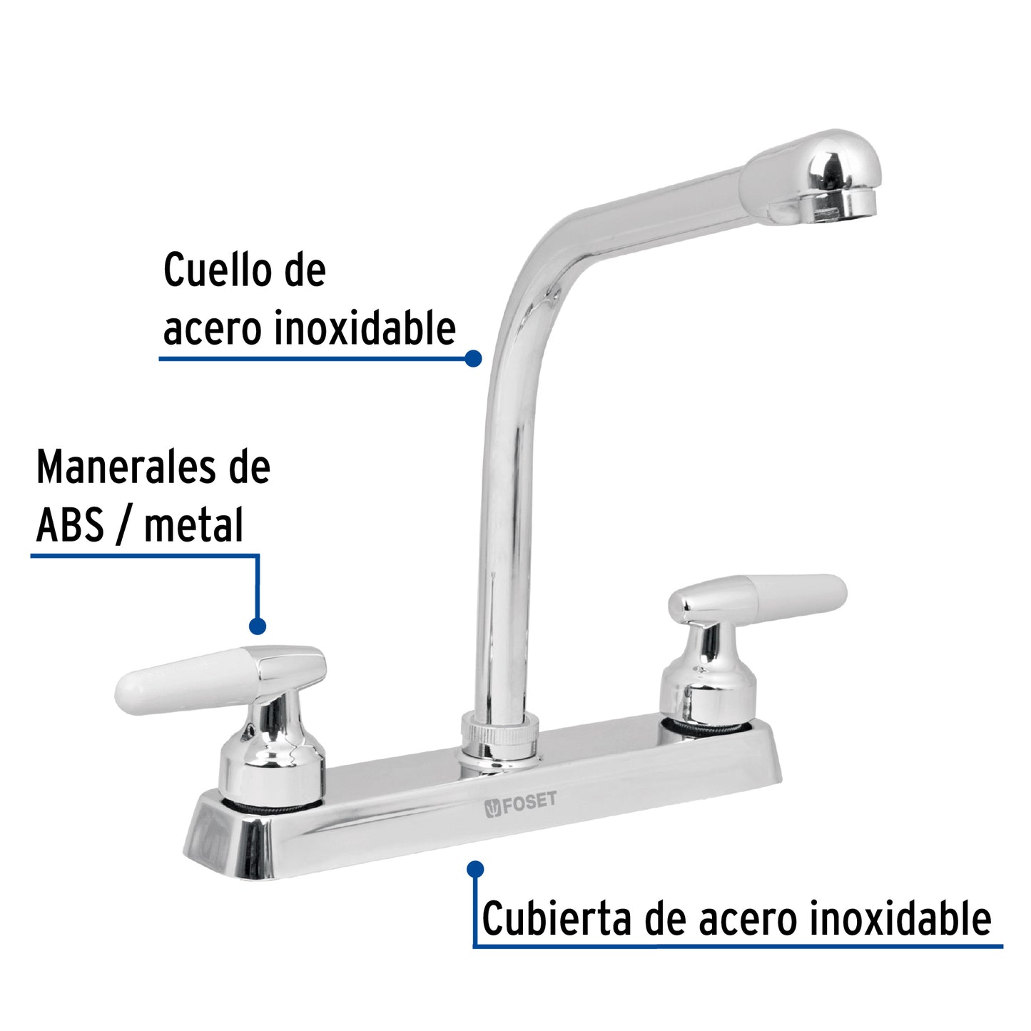 Mezcladora 8" fregadero cromo, cuello cobra, cono, BASIC 49180