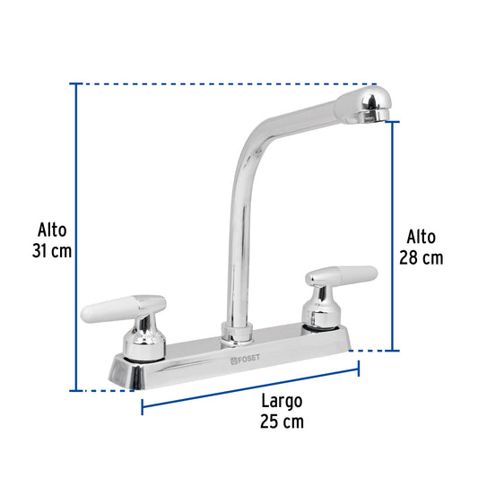 Mezcladora 8" fregadero cromo, cuello cobra, cono, BASIC 49180