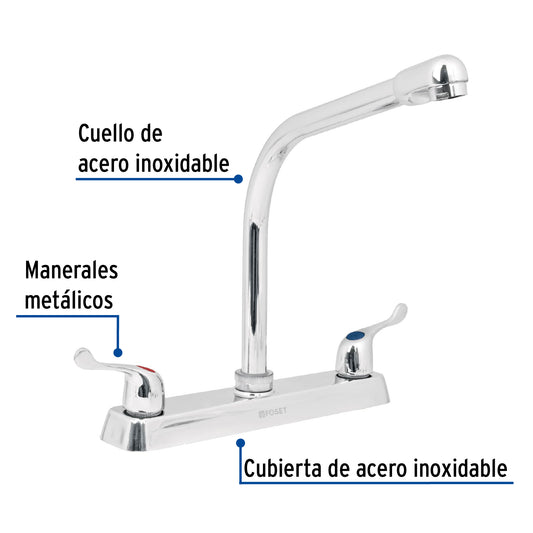Mezcladora 8" fregadero cromo, cuello cobra, palanca, BASIC 49191
