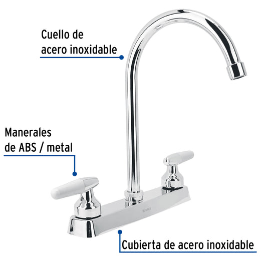 Mezcladora 8" fregadero cromo, cuello curvo, cono, BASIC 45619