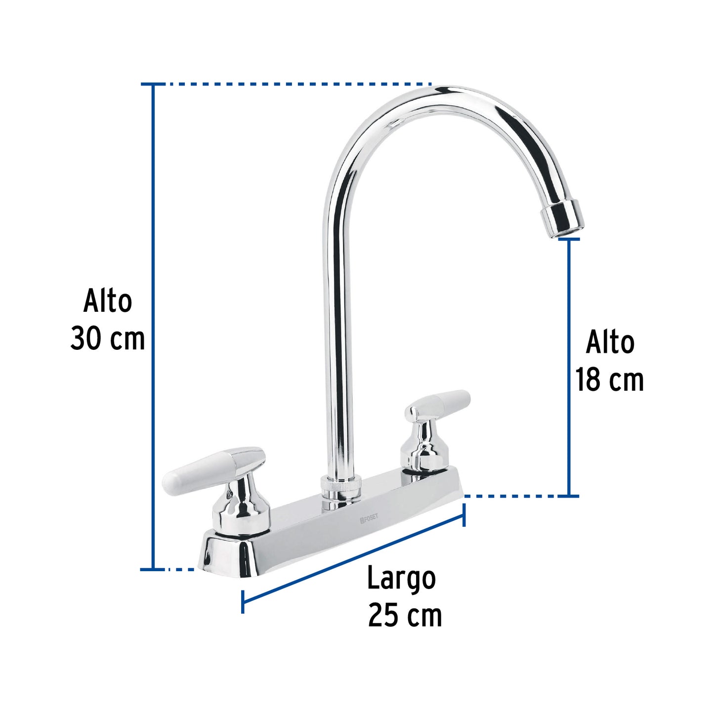 Mezcladora 8" fregadero cromo, cuello curvo, cono, BASIC 45619