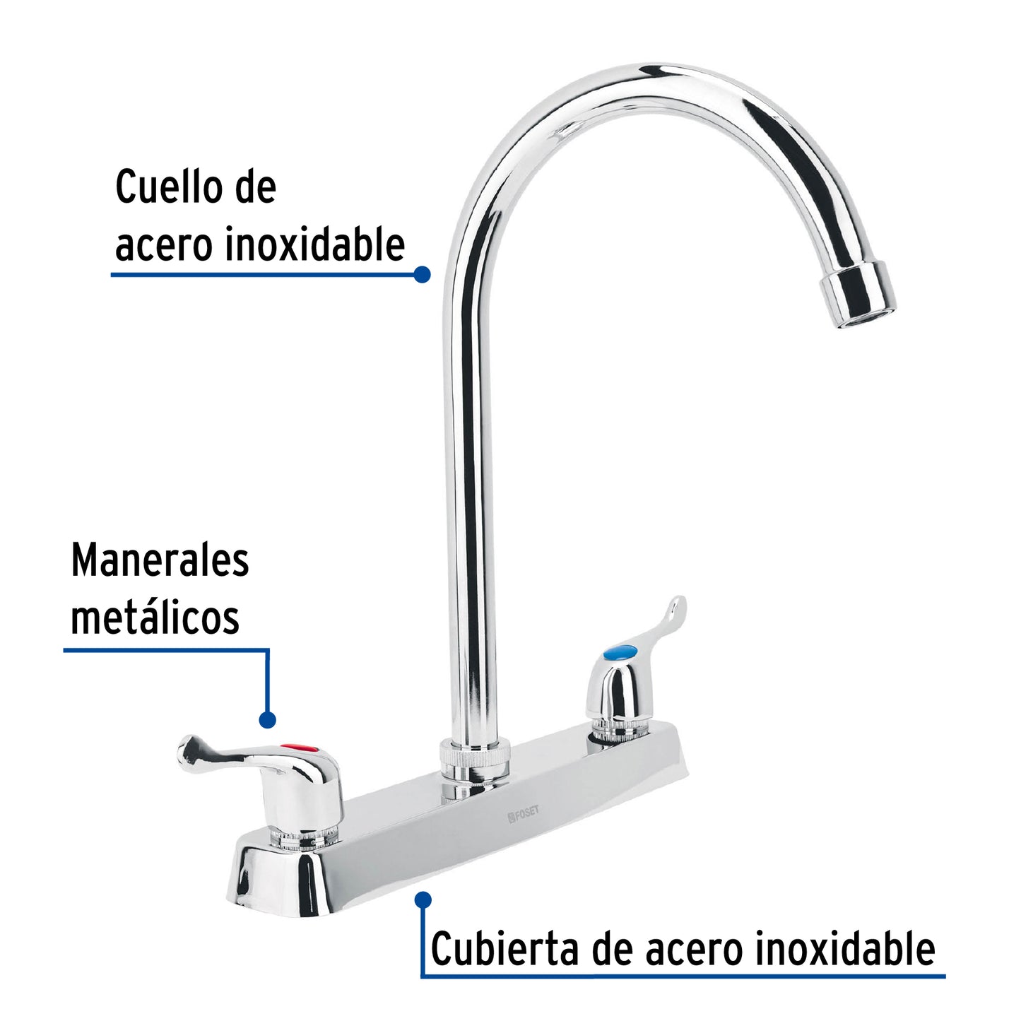 Mezcladora 8" fregadero cromo, cuello curvo, palanca, BASIC 45618