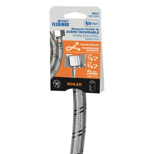 Manguera para boiler, acero inox, 1/2"x3/4", 40 cm, Foset 49131