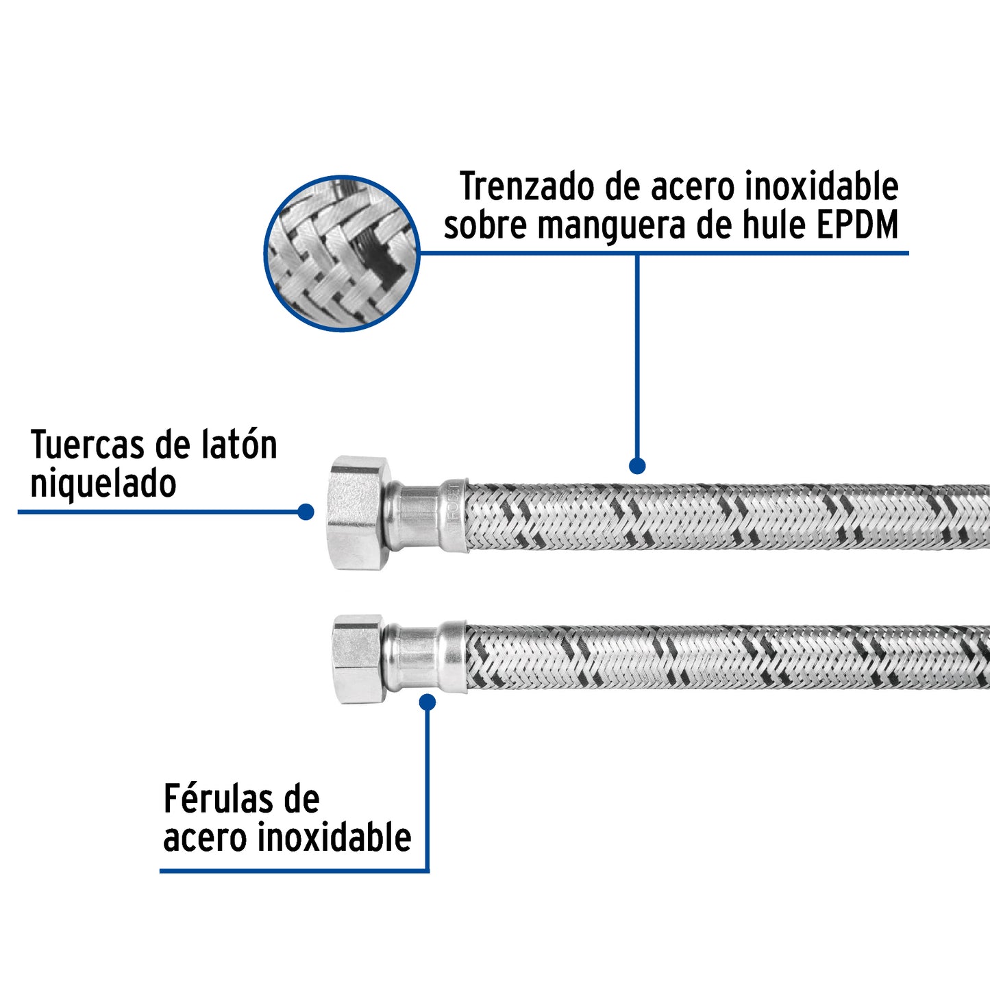 Manguera para boiler, acero inox, 1/2"x3/4", 120 cm, Foset 47425