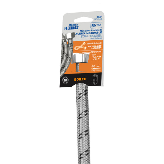 Manguera para boiler, acero inox, 1/2"x1/2", 40 cm, Foset 48964