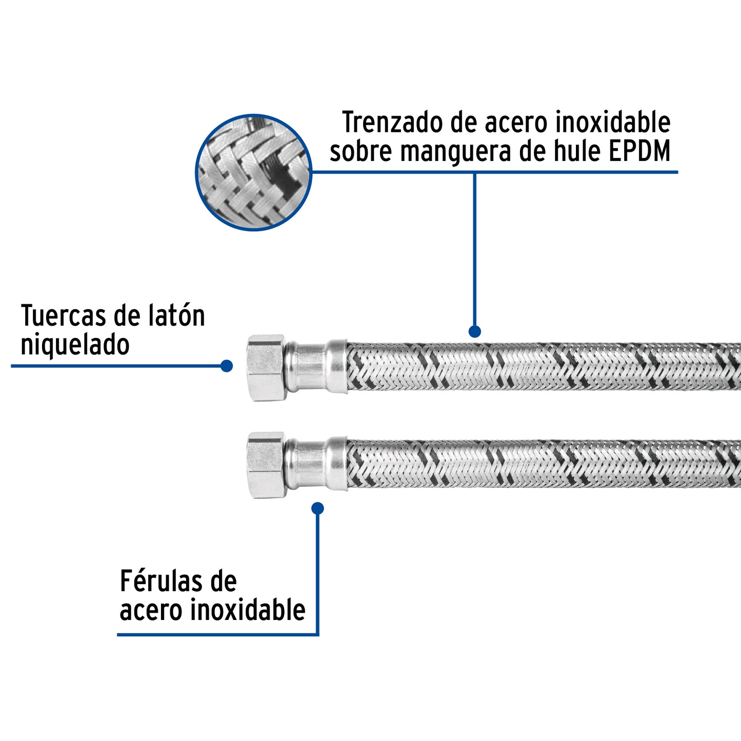 Manguera para boiler, acero inox, 1/2"x1/2", 150 cm, Foset 48968