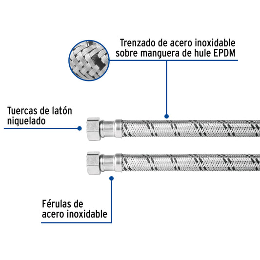 Manguera para boiler, acero inox, 1/2"x1/2", 80 cm, Foset 48966