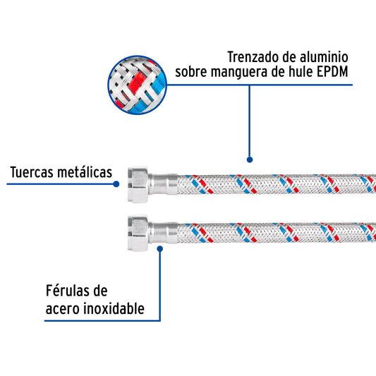 Manguera lavabo/fregadero, aluminio, 1/2"x1/2",100cm, Basic 49854