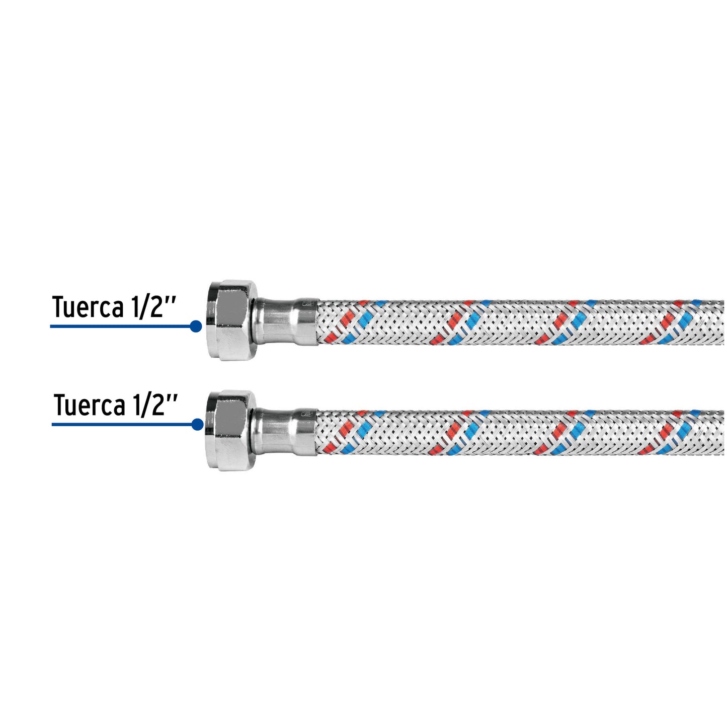 Manguera lavabo/fregadero, aluminio, 1/2"x1/2",55 cm, Basic 26021