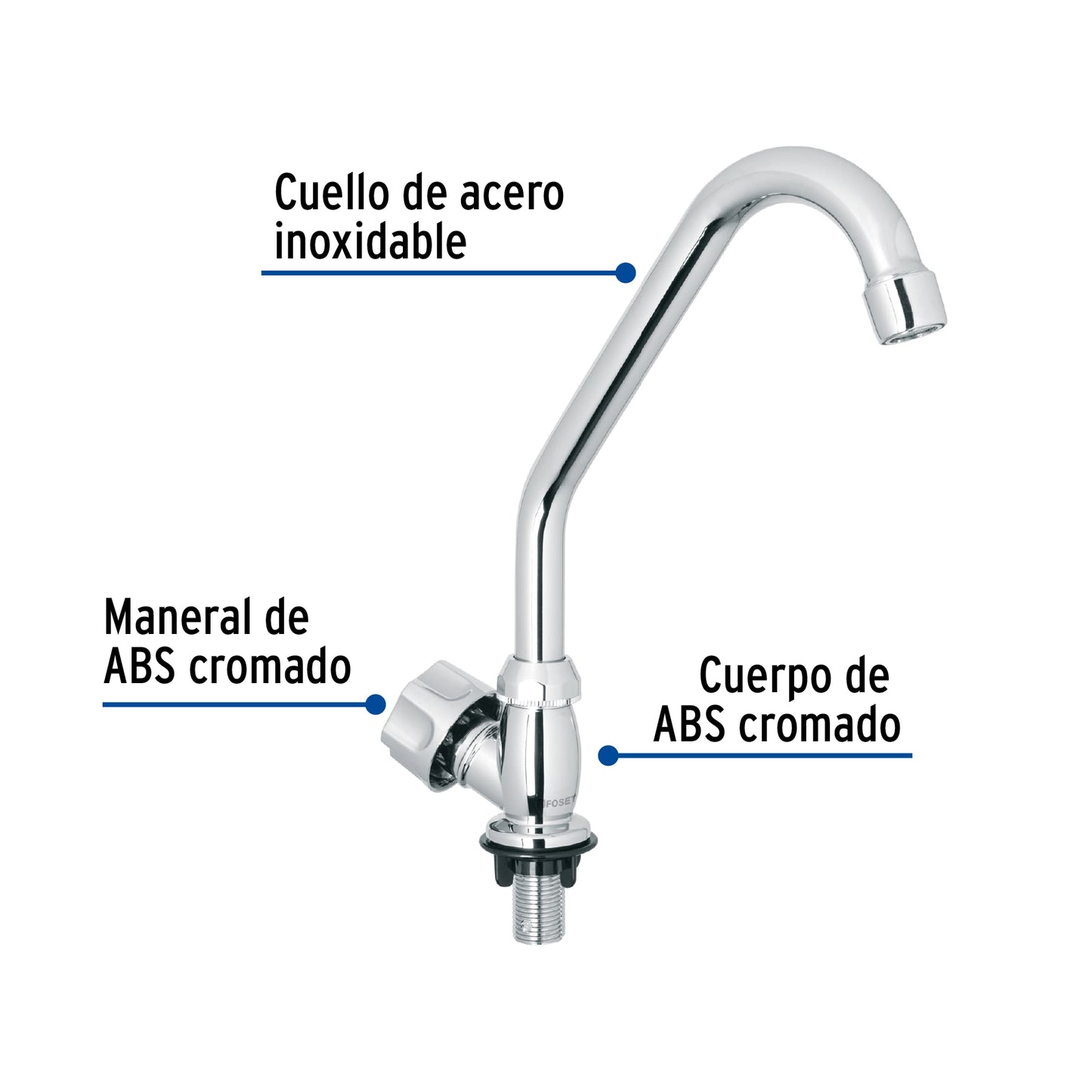 Llave individual fregadero,ABS,cuello corto,hexagonal, BASIC 47379