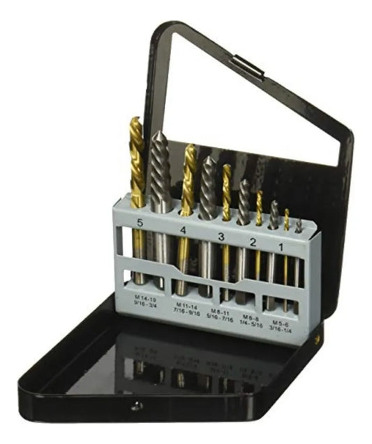 Juego de extractor para tornillos con brocas, 10 piezas