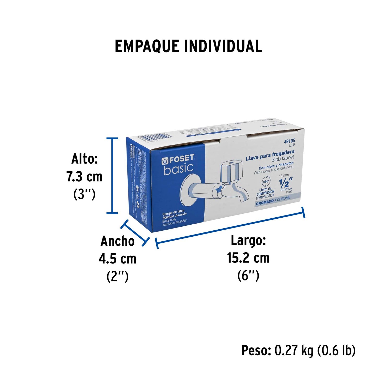 Llave 1/2" para fregadero con niple y chapeton, cromo, BASIC 49105