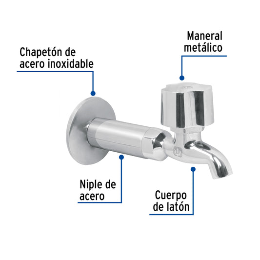 Llave 1/2" para fregadero con niple y chapeton, cromo, BASIC 49105