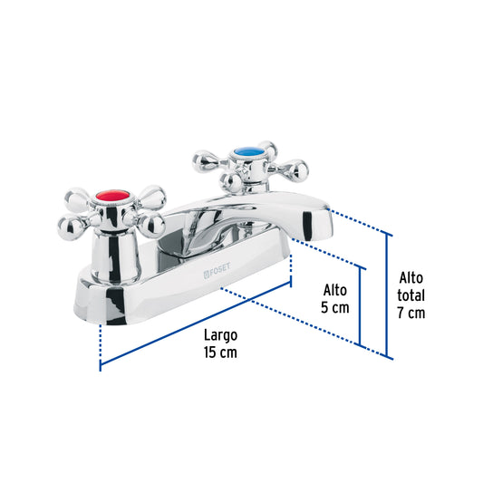 Mezcladora 4" para lavabo, nariz larga, manerales cruceta 47680