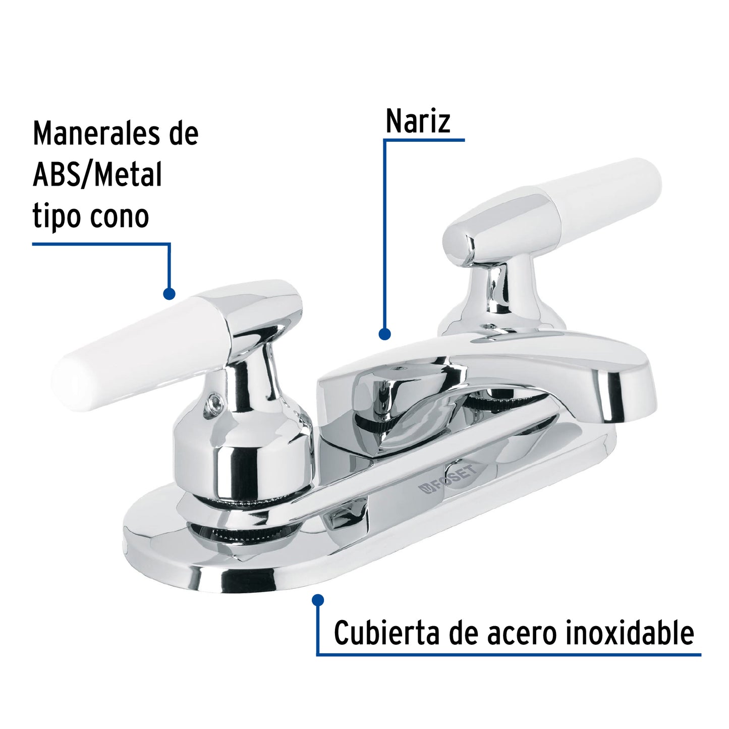Mezcladora 4" para lavabo, nariz larga, manerales cono 49203