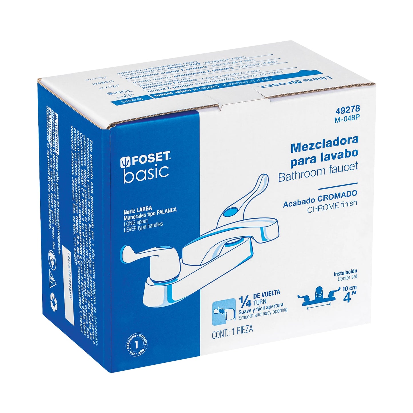 Mezcladora 4" para lavabo, nariz larga, manerales palanca 49278