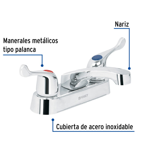 Mezcladora 4" para lavabo, nariz larga, manerales palanca 49278