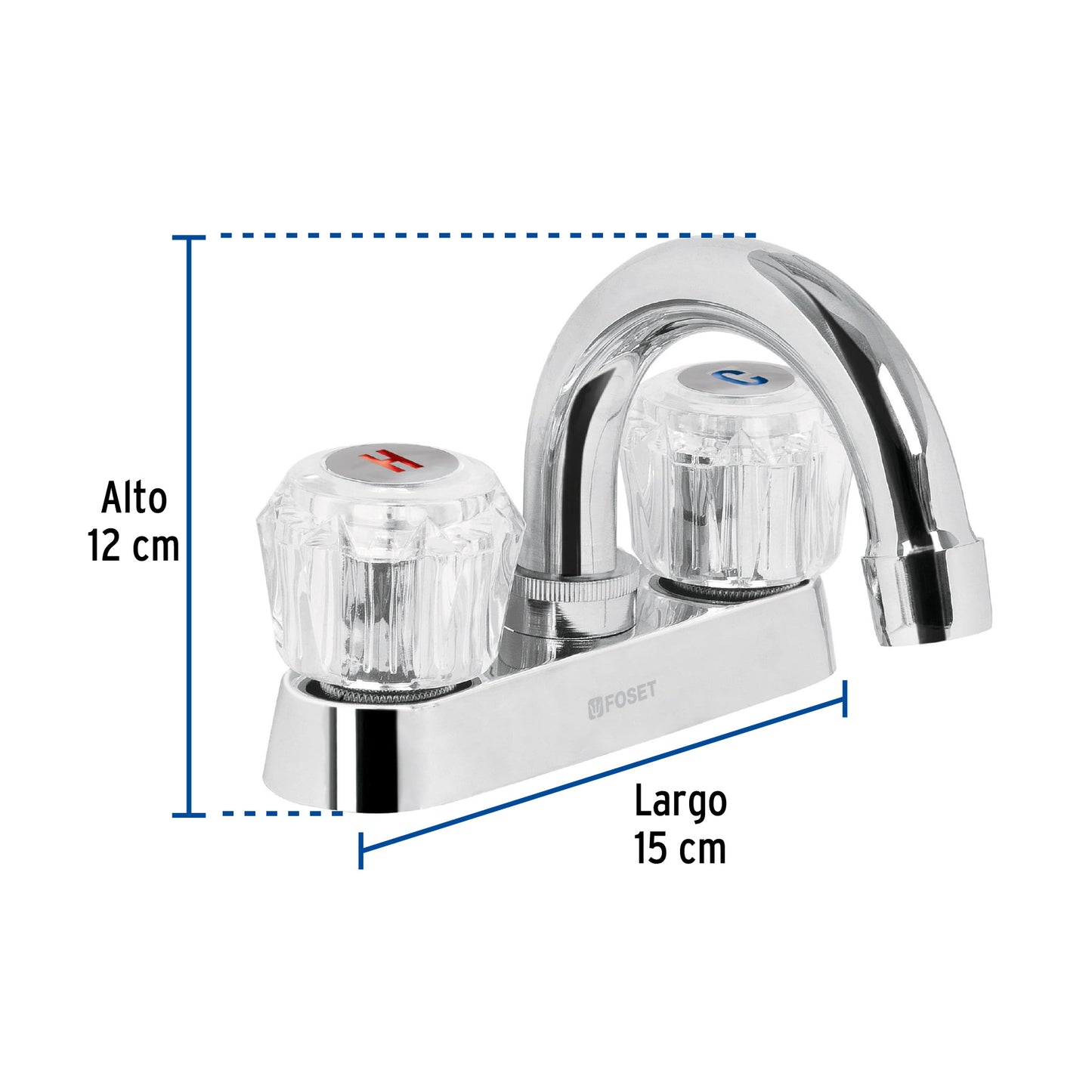 Mezcladora 4" para lavabo, cuello curvo, manerales acrílico 49276