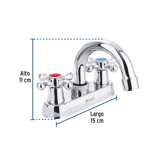 Mezcladora 4" para lavabo, cuello curvo, manerales cruceta 47681