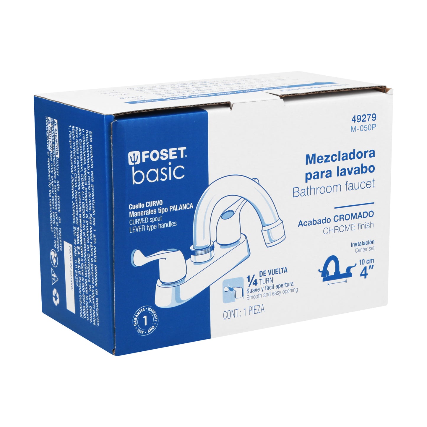 Mezcladora 4" para lavabo, cuello curvo, manerales palanca 49279