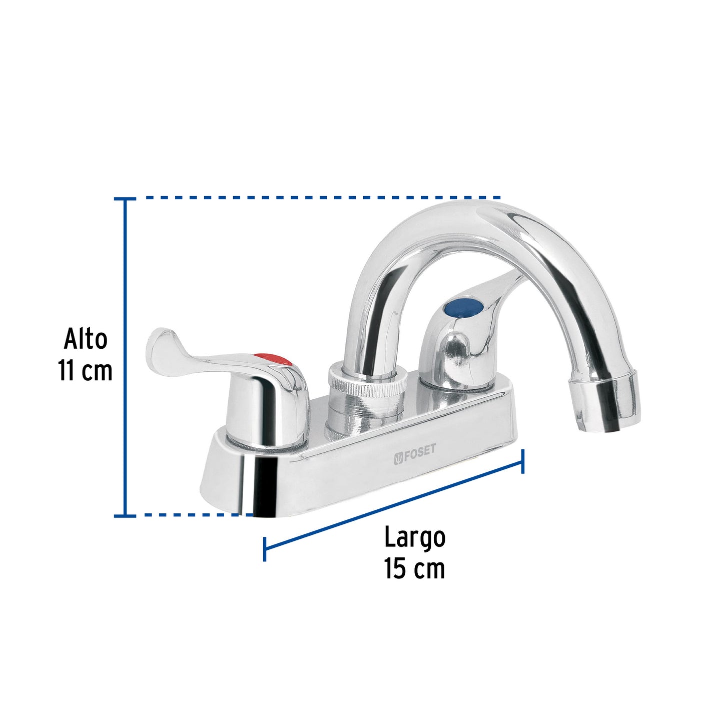 Mezcladora 4" para lavabo, cuello curvo, manerales palanca 49279