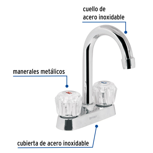 Mezcladora 4" para lavabo, cuello bar, manerales de acrílico 49277