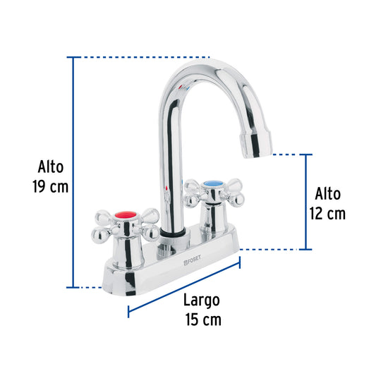 Mezcladora 4" para lavabo, cuello bar, manerales cruceta 47682