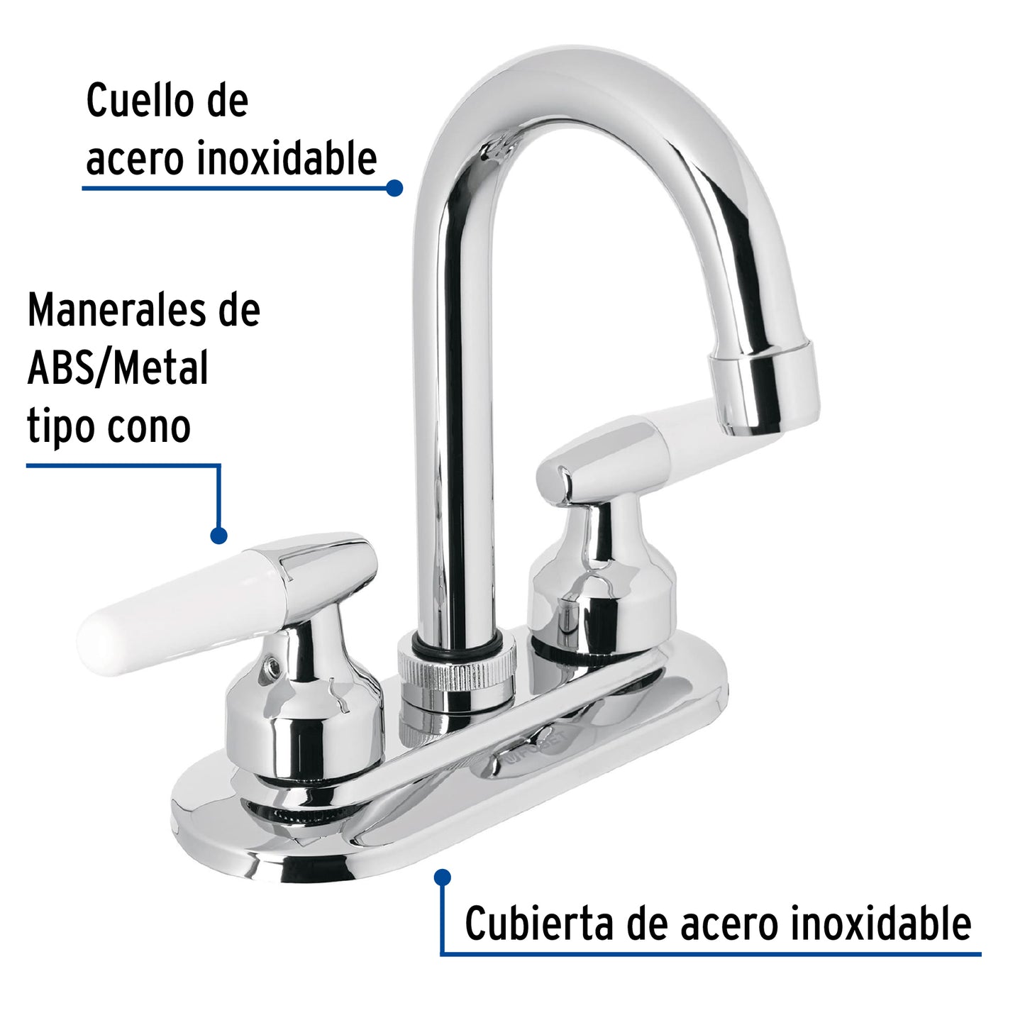 Mezcladora 4" para lavabo, cuello bar, manerales cono 49213