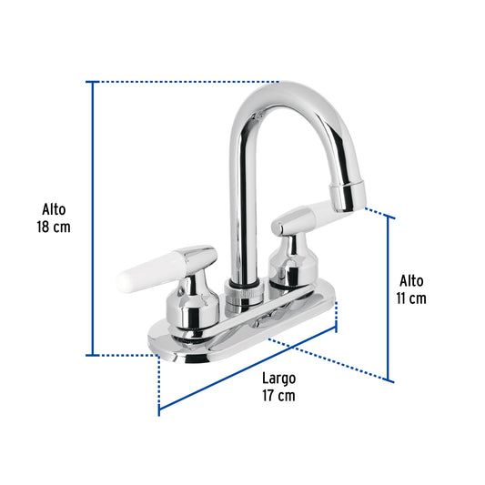 Mezcladora 4" para lavabo, cuello bar, manerales cono 49213