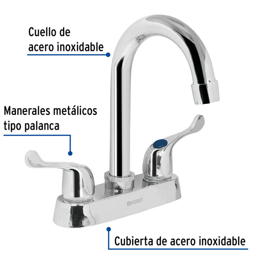 Mezcladora 4" para lavabo, cuello bar, manerales palanca 49280