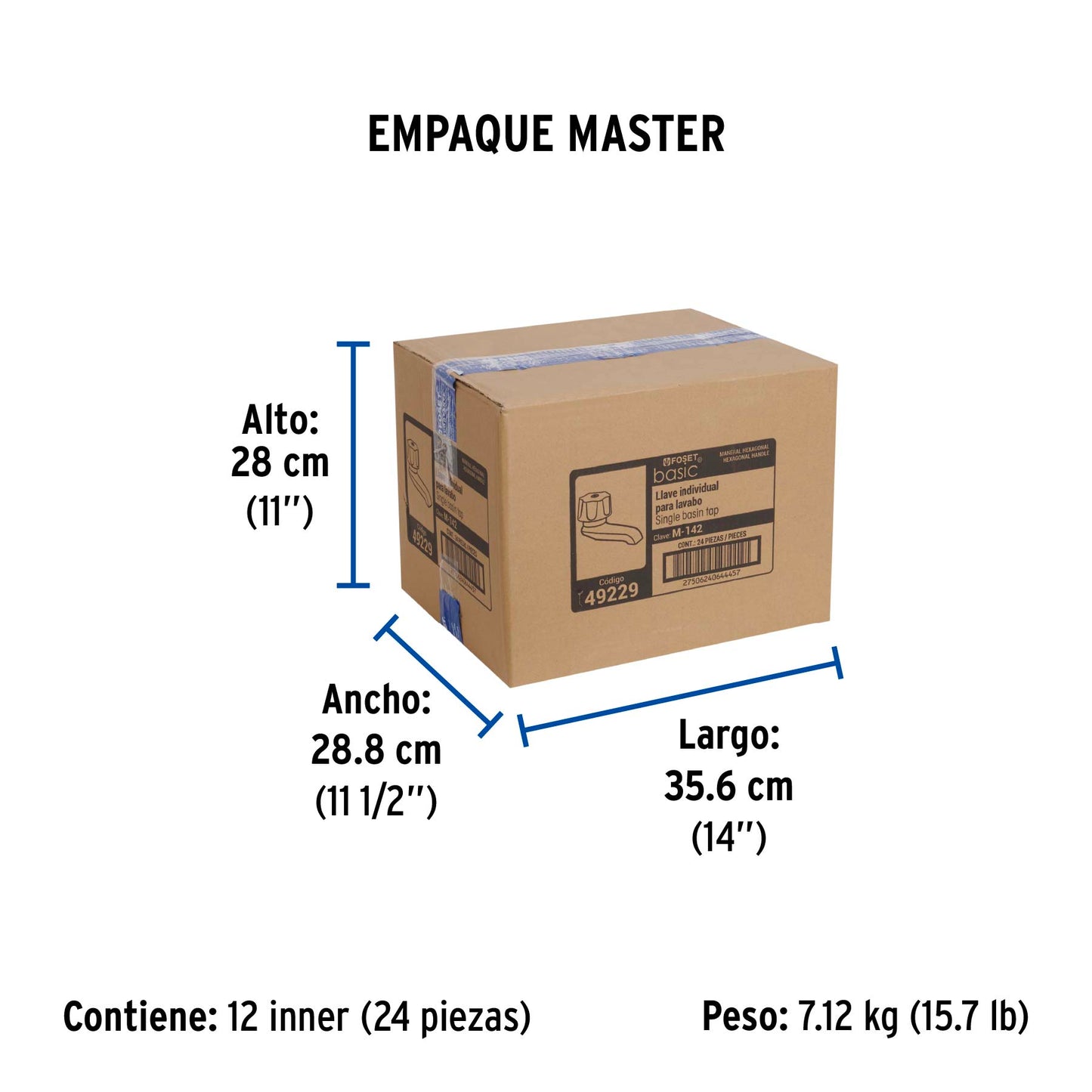 Llave individual para lavabo, maneral metálico, Foset 49229