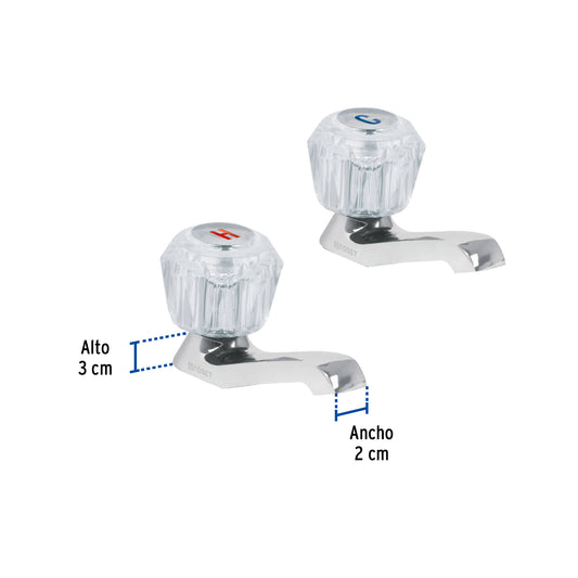 Juego 2 llaves individuales para lavabo, manerales acrílico 49235