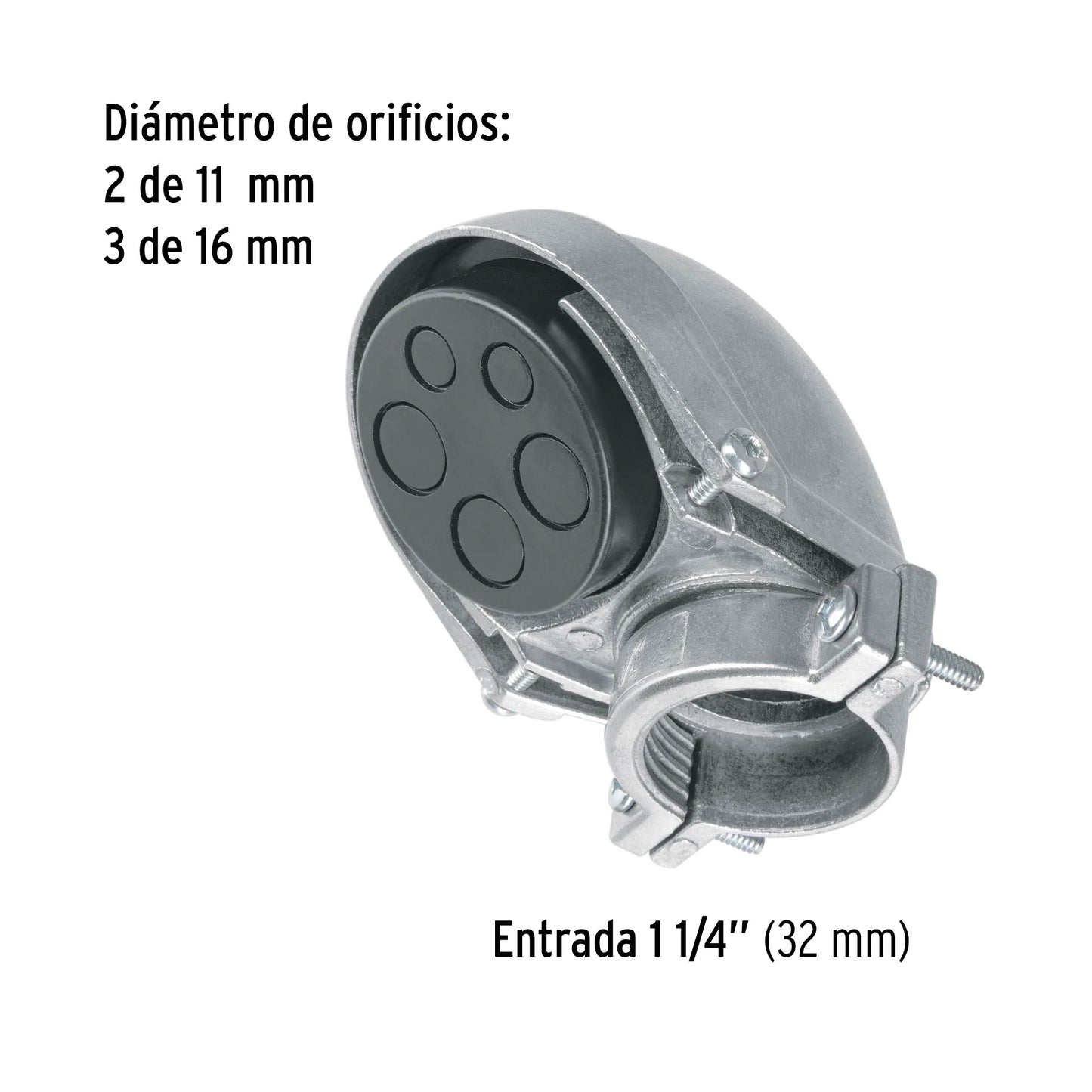 Mufa con abrazadera para tubo 1-1/4", Volteck