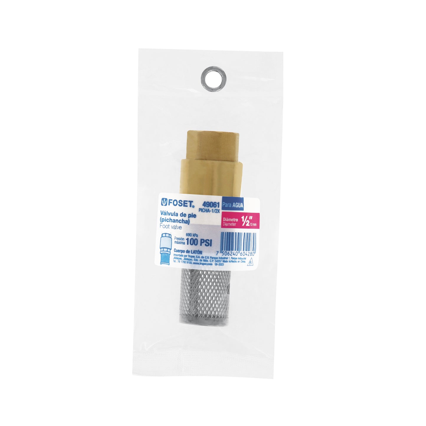 Pichancha tipo check de latón inoxidable 1/2", FOSET 49061