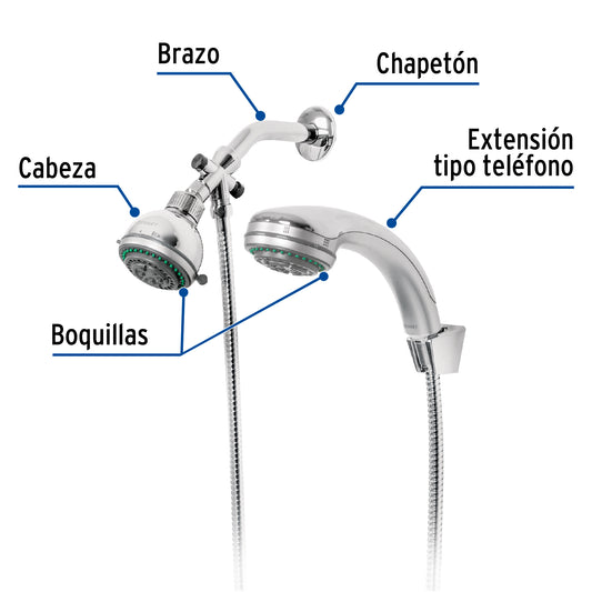 Regadera 3" con extensión tipo teléfono 5 funciones, Foset 49433
