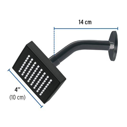 Regadera cuadrada ABS 4" acabado negro mate con brazo, Foset 46744