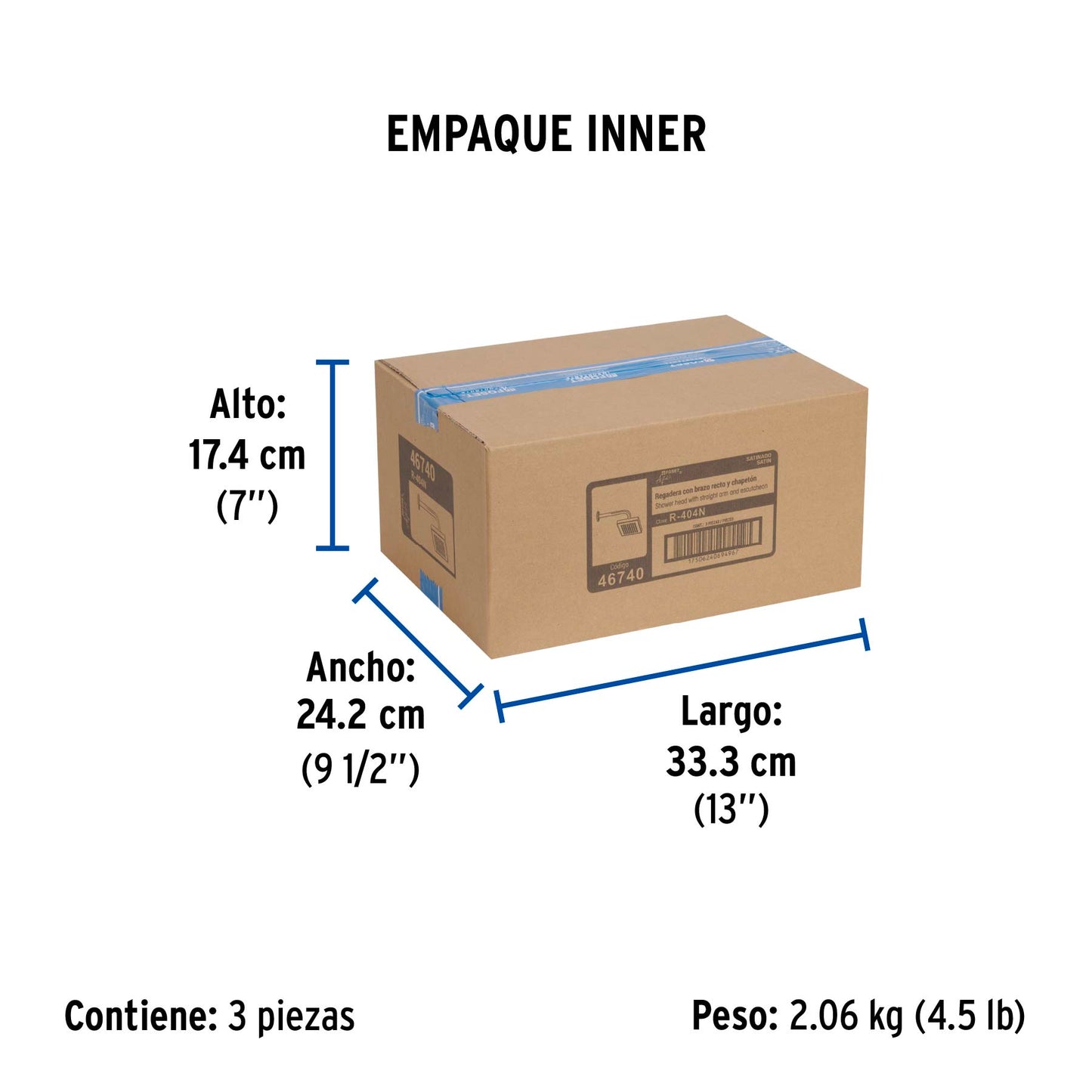 Regadera cuadrada ABS 6" acabado satín con brazo, Foset 46740