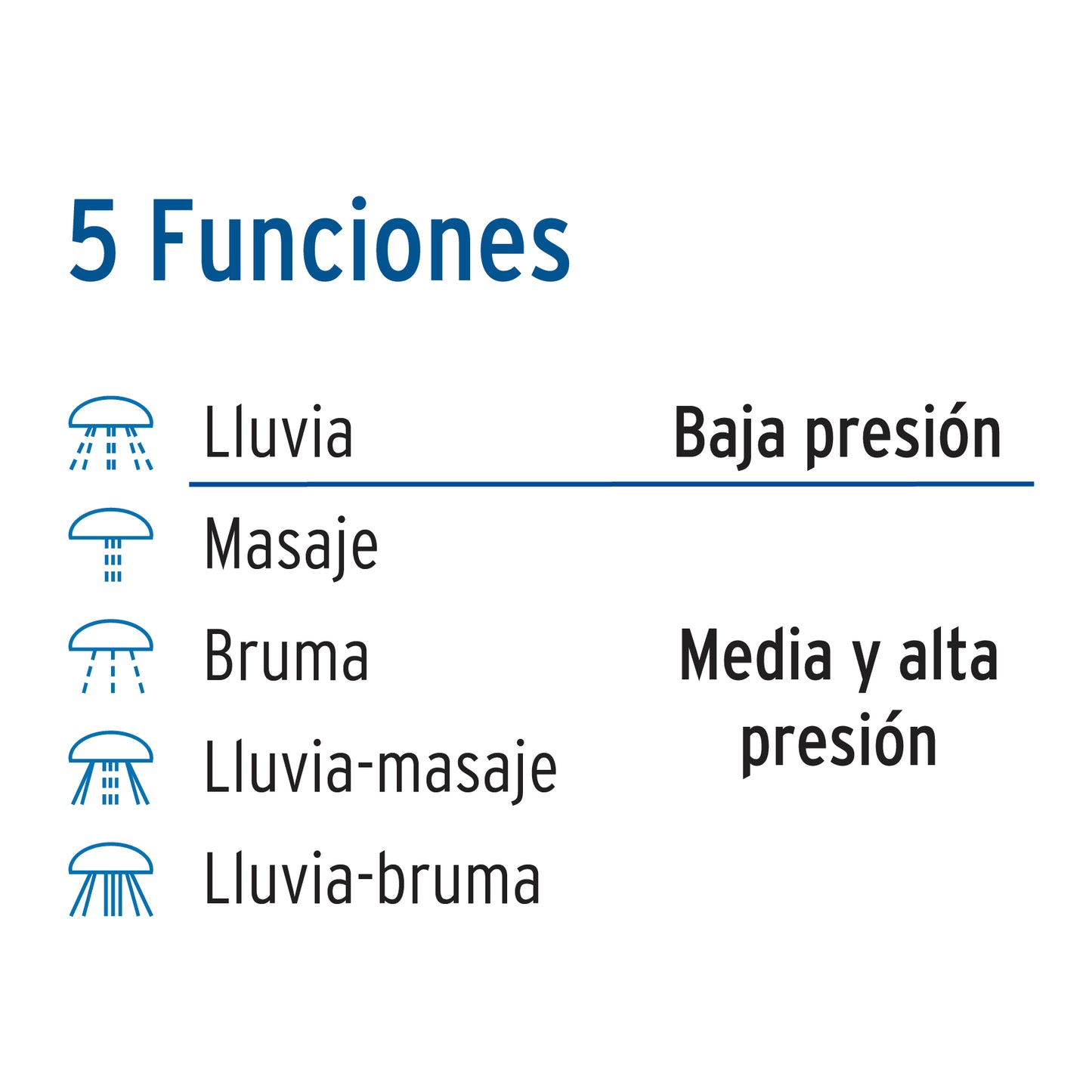 Regadera 3", 5 funciones brazo y chapetón de acero, Foset 49259