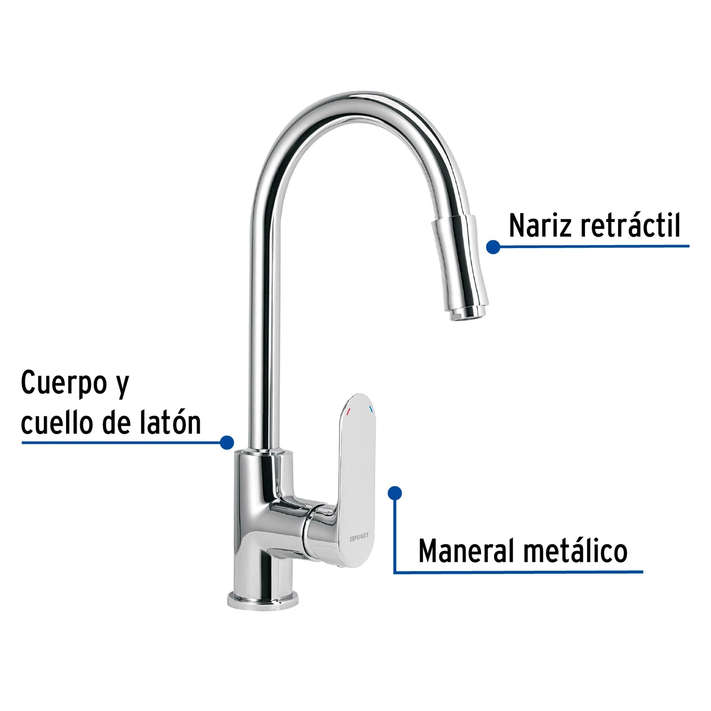 Monomando retráctil para fregadero, cromo, FOSET RIVIERA 45194