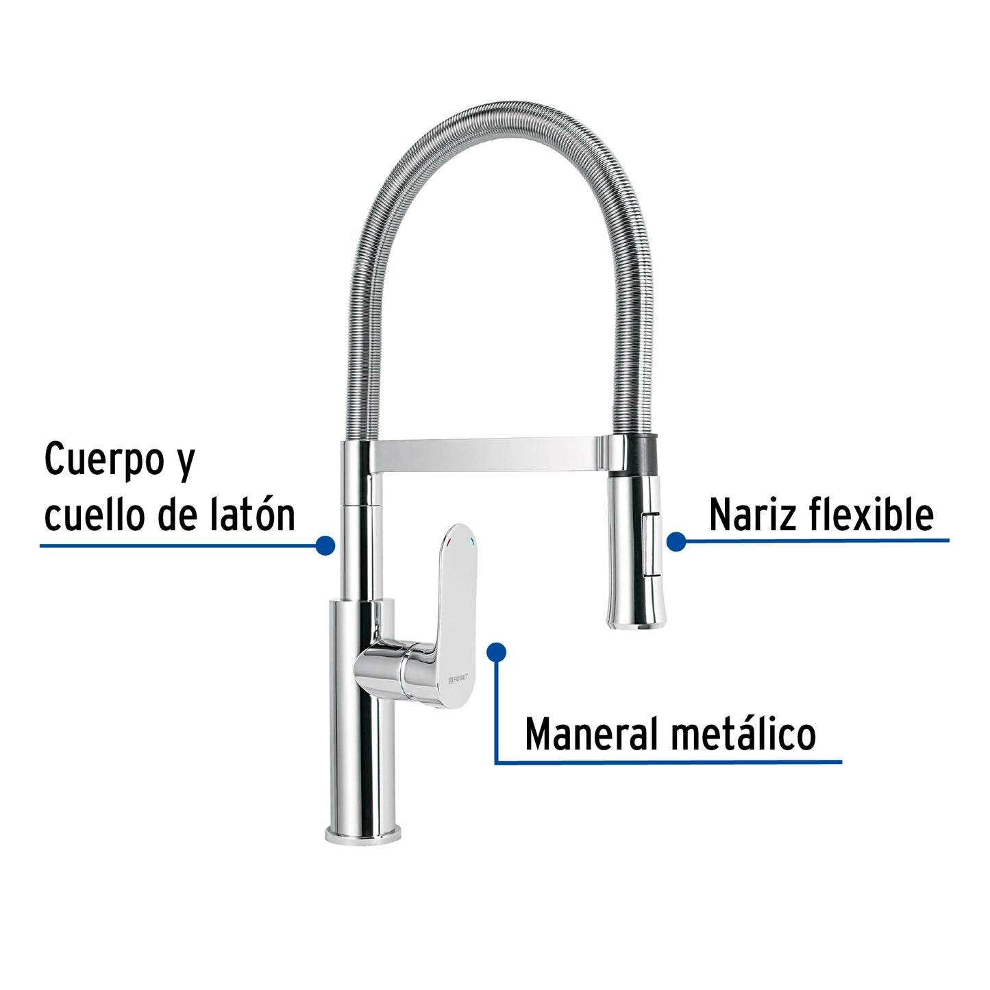 Monomando nariz flexible para fregadero, cromo, FOSET RIVIERA 45195